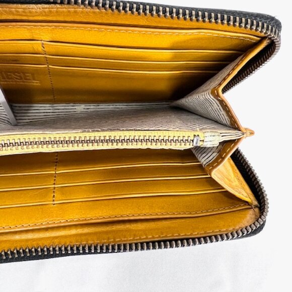 Vgt  Diesel  Black Leather Wallet Full Zip Store Mone & Credit Card Logo (64) - Picture 10 of 11